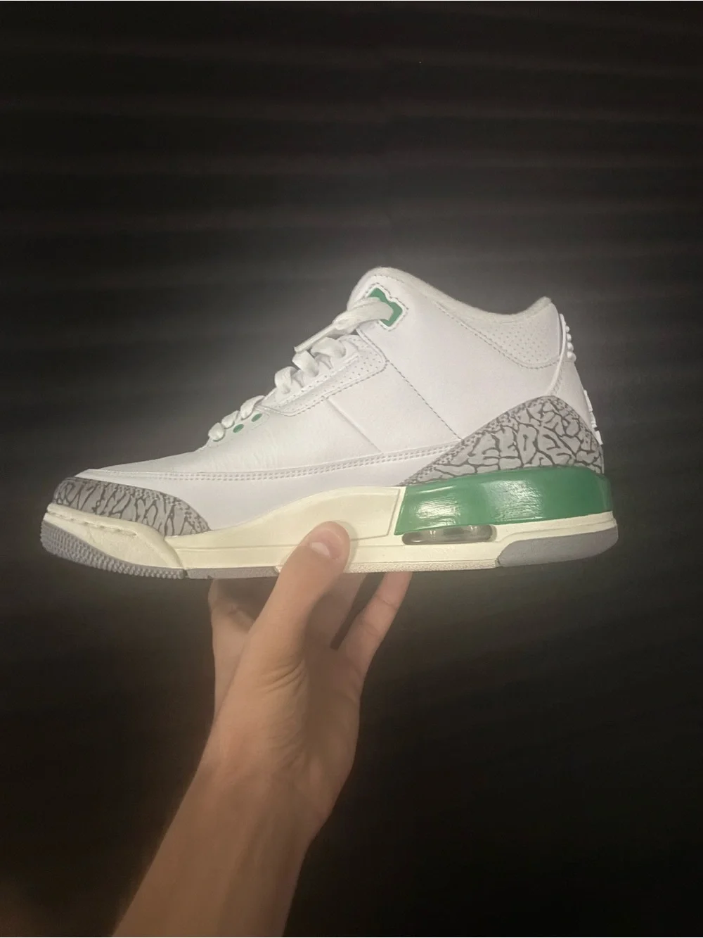 Jordan Retro 3 White Green Elephant Print Sneakers
